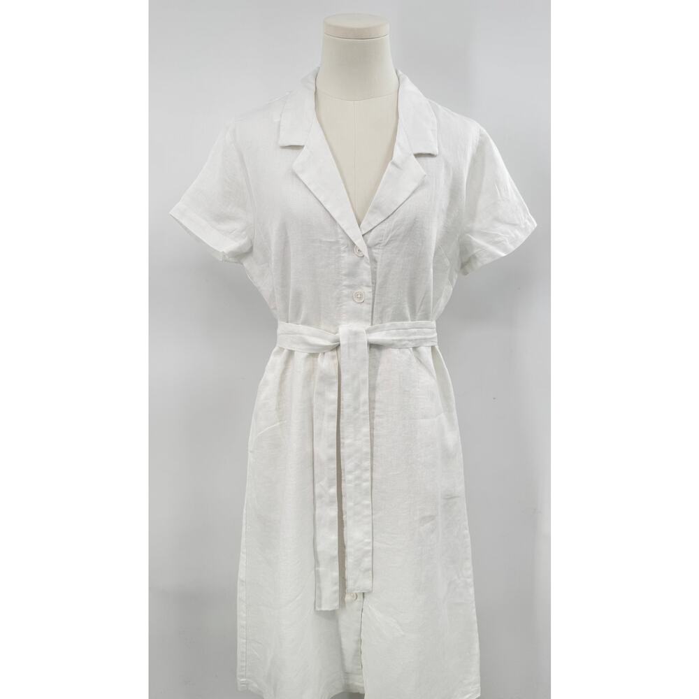 Quince White 100% Linen Shirtdress Button Up Short Sleeve Midi Dress M NWT